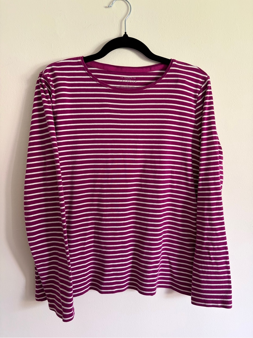 Talbots Fuchsia and White Striped Long-Sleeve Crewneck Top
